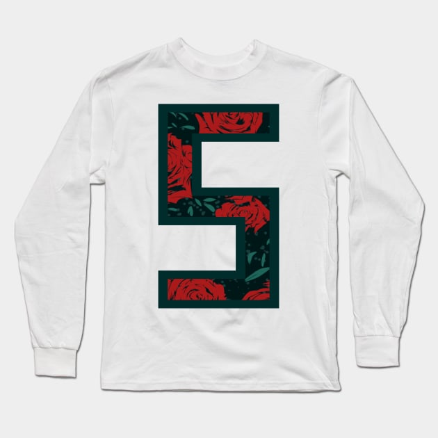 Modern Rose Floral Initial Name Alphabet - Letter S Long Sleeve T-Shirt by BroxArtworx